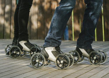 Close-up of two pairs of Swerver Skates in action